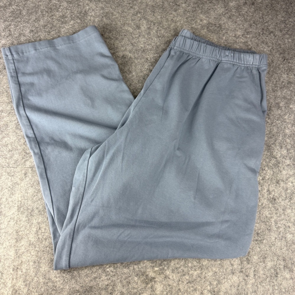 LL Bean Womens 1X Regular Blue Gray Cotton Knit Elastic Waist Pants 252078